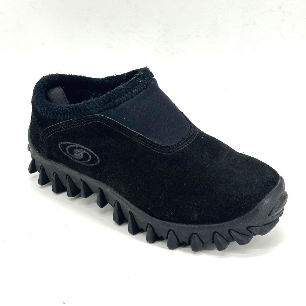 Salomon Contagrip CX Snow Clog Mule Slip-On Women's 6 Black Suede Fleece Lined